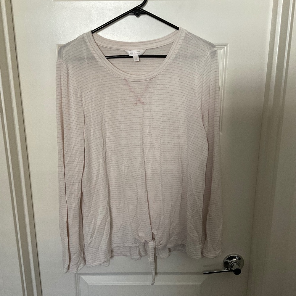 LC Lauren Conrad Pinstripe Soft Long Sleeve Tee - White and Pink‎ - Size …